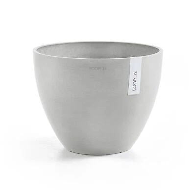 "Maceta compuesta reciclada redonda interior/exterior Ecopots Amberes, blanca gris, 16""" Foto 1 de 4