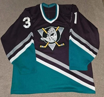 Camiseta deportiva de hockey grande de colección Guy Hebert Anaheim Mighty Ducks CCM Foto 1 de 4