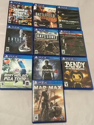 Lote de 10 Videojuegos PS4 PlayStation 4 Days Gone, Until Dawn, GTA, Mad Max, PGA Foto 1 de 4