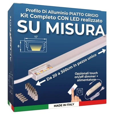 Barra LED Profilo Alluminio Piatto Grigio SU MISURA al centimetro da 20 a 300cm - Immagine 1 di 4