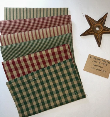 6 cuartos de grasa caseros rojos/verde bronceado/tostado a cuadros y rayas 100 % algodón Foto 1 de 2