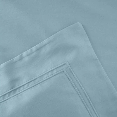 SÁBANA PLANA YVES DELORME TRIOMPHE KING HORIZONTE AZUL ALGODÓN ORGÁNICO SATÉN FRANCIA Foto 1 de 4