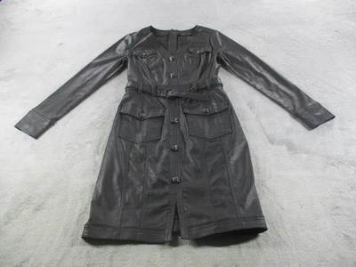 Белый дом черный рынок платье женщин 8 черный искусственной кожи подпоясанный траншея длиной - Изображение 1 из 4