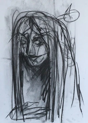 Desenho de fantasia original de elfo de madeira carvão e giz em papel - Imagem 1 de 3