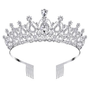 Tiara e Corona per Donna Argento Strass Fascia Compleanno Principessa Diadema... - Foto 1 di 7