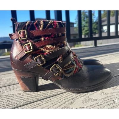 Spring Step L'Artiste Leather Ankle Boots EU 40/ US 9 Brown Multicolor Buckle - Image 1 of 4