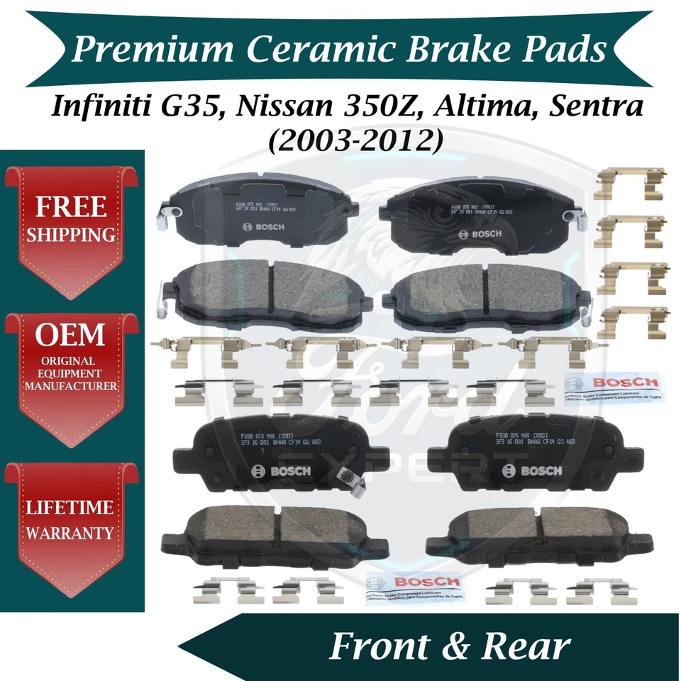 Kit de pastillas de freno delanteras y traseras de cerámica Bosch OEM para Nissan Infiniti 2003-2012 Foto 1 de 4
