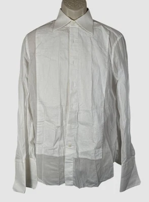 Camisa de vestir de esmoquin plisada blanca con puño francés Stefano Ricci para hombre talla 153/4/40 Foto 1 de 4