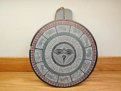 Mantra de astrología circular artesanal vintage colgante de pared ojo de Buda arte en piedra   Foto 1 de 3