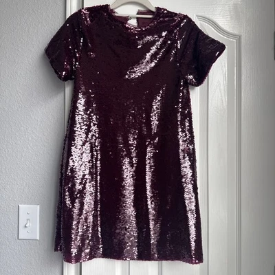 ZARA Wine Red Burgundy Sequin Dress Size 11-12 Girls Holiday Dress - Image 1 of 4
