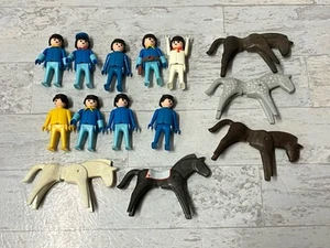 Vintage Playmobil Geobra Figures Toy Lot 1974 Cowboys Horses - Picture 1 of 13