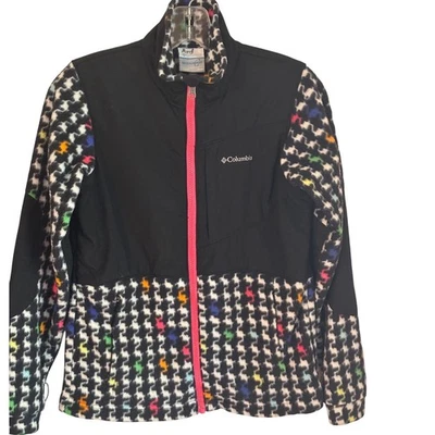 Columbia Interchange Fleece Jacket Houndstooth Black Pink Youth Size 14/16 - Image 1 of 4