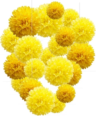 Pompones de papel amarillo - Pompones de papel de 10", 12" decoraciones para colgar de fiesta Foto 1 de 4