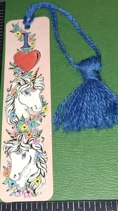 vintage Bookmarks,1 ANTIOCH With Tassel,UNICORNS I ❤️ Embossed  - Picture 1 of 3