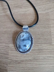 Dendritic Jasper Oval Pendant On A 16 Ins Black Cord Necklace - Picture 1 of 3