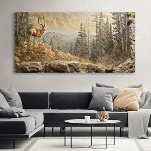 Majestic Deer In Abundant Forest Unframed Canvas Painting for Living - Picture 1 of 7