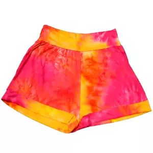 Abela Story & Co. Tie Dye Print Casual Lounge Sleep Shorts Hot Pink High Waist L - Picture 1 of 10