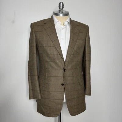 Blazer masculino Oxxford Clothes casaco esportivo 42L marrom Houdnstooth lã e alpaca - Imagem 1 de 4