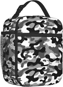 Black Camo Lunch Bags For Men Women Boys Girls Reusable Insulated Lunch Box - Picture 1 of 6