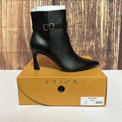 Botines al tobillo Unisa de cuero negro con punta de gatito y tacón de gatito talla 9,5 M Foto 1 de 4
