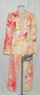 Jaqueta e calça terno Roberto Cavalli Elizabeth Taylor estampa de olhos frente aberta P/XS - Imagem 1 de 4