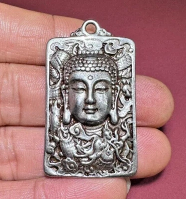 Colgantes de tarjeta de Buda Shakyamuni de hierro budismo tibetano chino antiguo 38 mm Foto 1 de 4