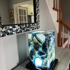 4"x4"x6" Natural Blue Agate Stone Lighting Lamp Handmade Bedroom Night Lamp Deco - Picture 1 of 10