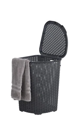 Plastic Wicker Corner Laundry Hamper with Lid and Handles- Grey (50 Liter) - Image 1 of 4