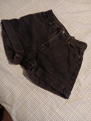Monki, Black Denim Shorts. Size 29 " Waist. Turn Up Hems. - Image 1 of 4