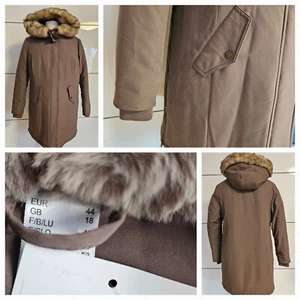 Damen Winterjacke, Kapuze mit Fellimitat gefüttert, dunkeltaupe Gr. 44 NEU - Bild 1 von 12