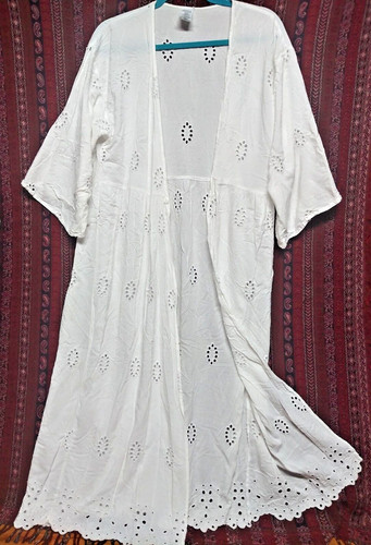 OFF WHITE Cardigan lungo spolverino kimono donna S M occhiello avorio spiaggia estate Lagenlook