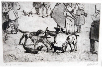 Richard Bloos 1878 - Düsseldorf / Das Hunde Rendezvous / Radierung, handsigniert - Bild 1 von 4
