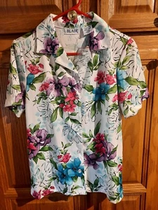 Blair women's sz S, White floral, short sleeve, button up, blouse, NWT - Picture 1 of 3