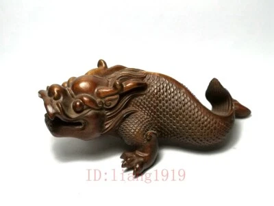 Figura de dragón largo tallada a mano de boj japonés estatua Netsuke antiguo coleccionable Foto 1 de 4