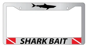 Chrome License Plate Frame SHARK BAIT LOGO w/FLAG Auto Accessory - Picture 1 of 1