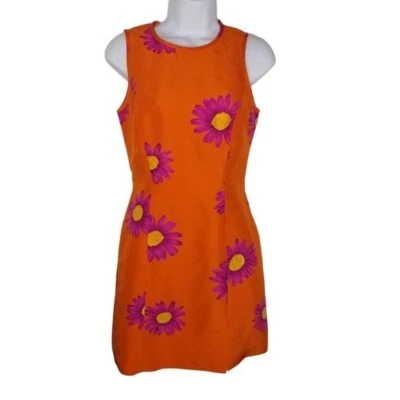 Vtg 90s y2k Sue Wong floral orange silk daisy floral sleeveless dress S - Image 1 of 4