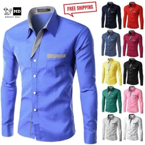 Men's Shirt Fashion Clothing tops Long Sleeve Business Elegant New Casual button - Picture 1 of 22
