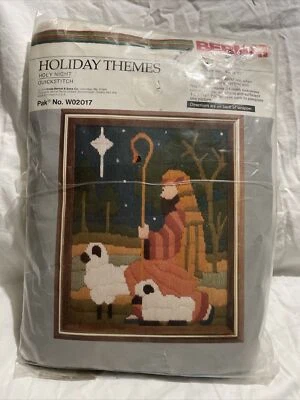 Rare Bernat Holiday Themes Holy Night Quick stitch Embroidery Kit Shepherd Sheep - Image 1 of 4