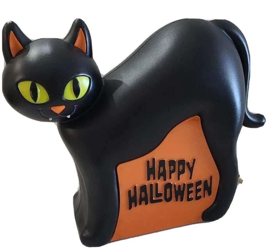 Black Cat Blow Mold Gemmy Halloween Happy 13.5" Light Up Plastic Decoration ️