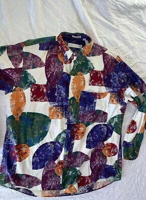 Camisa Henry Grethel Geométrica G/S Botão - Grande Masculina Abstrata Artística Vintage - Imagem 1 de 4