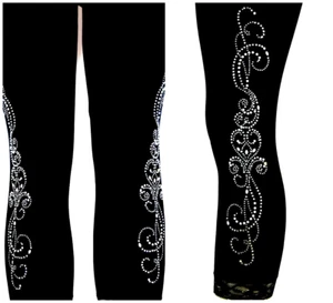 Regular OS Capri Leggings Bling Crystal Rhinestone Heart Swirls Design - Picture 1 of 5