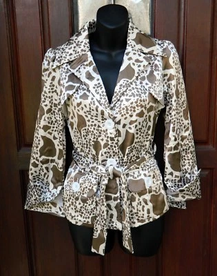 NESLAY PARIS JACKET GIRAFFE PRINT BUTTON FRONT BELTED  SZ S NWT - Image 1 of 4