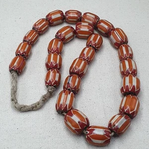 Vintage Venezianischer Antik Stil Orange Weiß Chevron Große Perlen Strang 20 Zoll - Bild 1 von 19