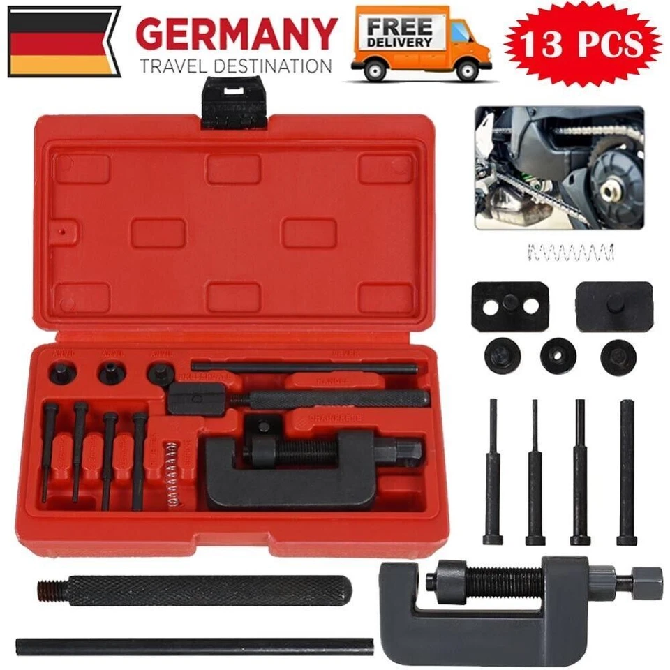 13Tlg/Satz Nietwerkzeug Kettenwerkzeug Motorrad Kettentrenner Kettennietgerät DE - Bild 1 von 4
