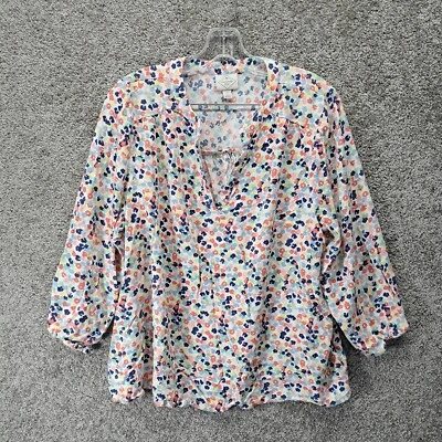 Blusa para mujer St. John's Bay manga larga cuello en V floral multicolor X-grande Foto 1 de 4