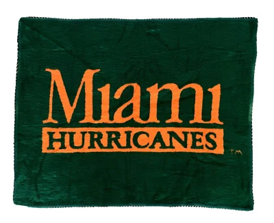 Biederlack Miami Hurricanes Blanket 58x47 Tailgate Man Cave Vintage Made In USA - Image 1 of 4