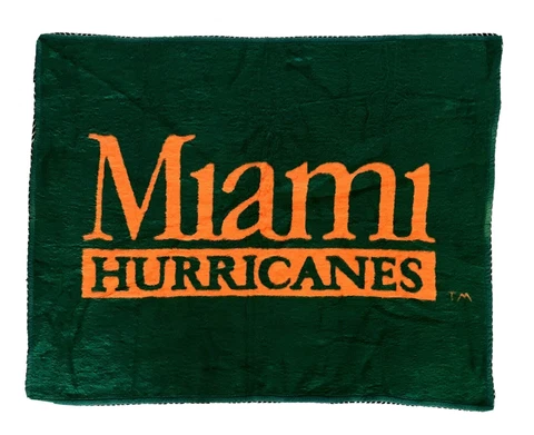 Vtg Biederlack NCAA Miami Hurricanes Blanket 58x47 Tailgate Man Cave Made In USA Cover