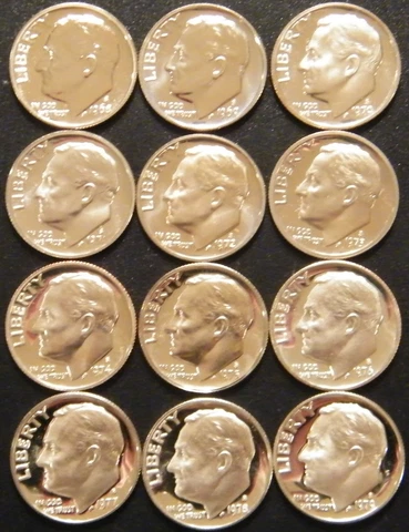 1968-1979 S Roosevelt Dime Gem Proof Run 12 Coin Set US Mint Lot Cover