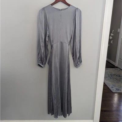 Maxi Vestido Para Mujer H&M Gris Metálico Oscuro Slinky Mediano Modesto Foto 1 de 4