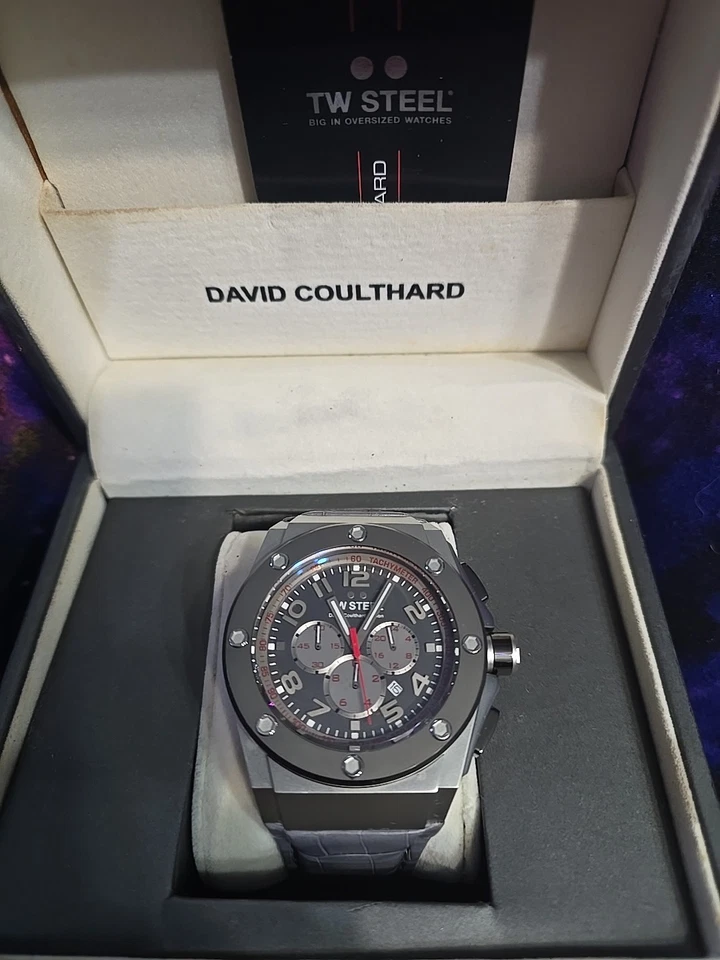 Мужские часы TW Steel CE4002 48 мм полированный стальной корпус с серым кожаным ремешком - Изображение 1 из 4